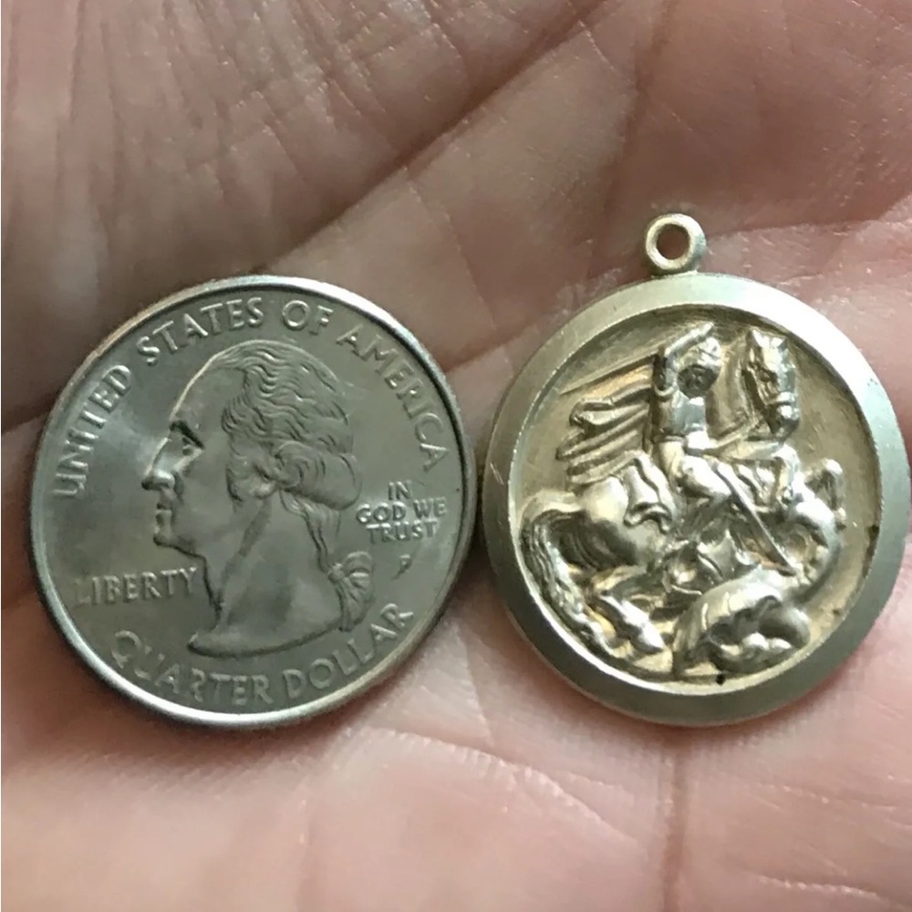 VTG Saint George Medal - Sterling Silver Antique Religious 3D Charm Pendant